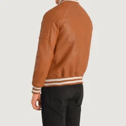 Pascal Tan Brown Leather Varsity Jacket