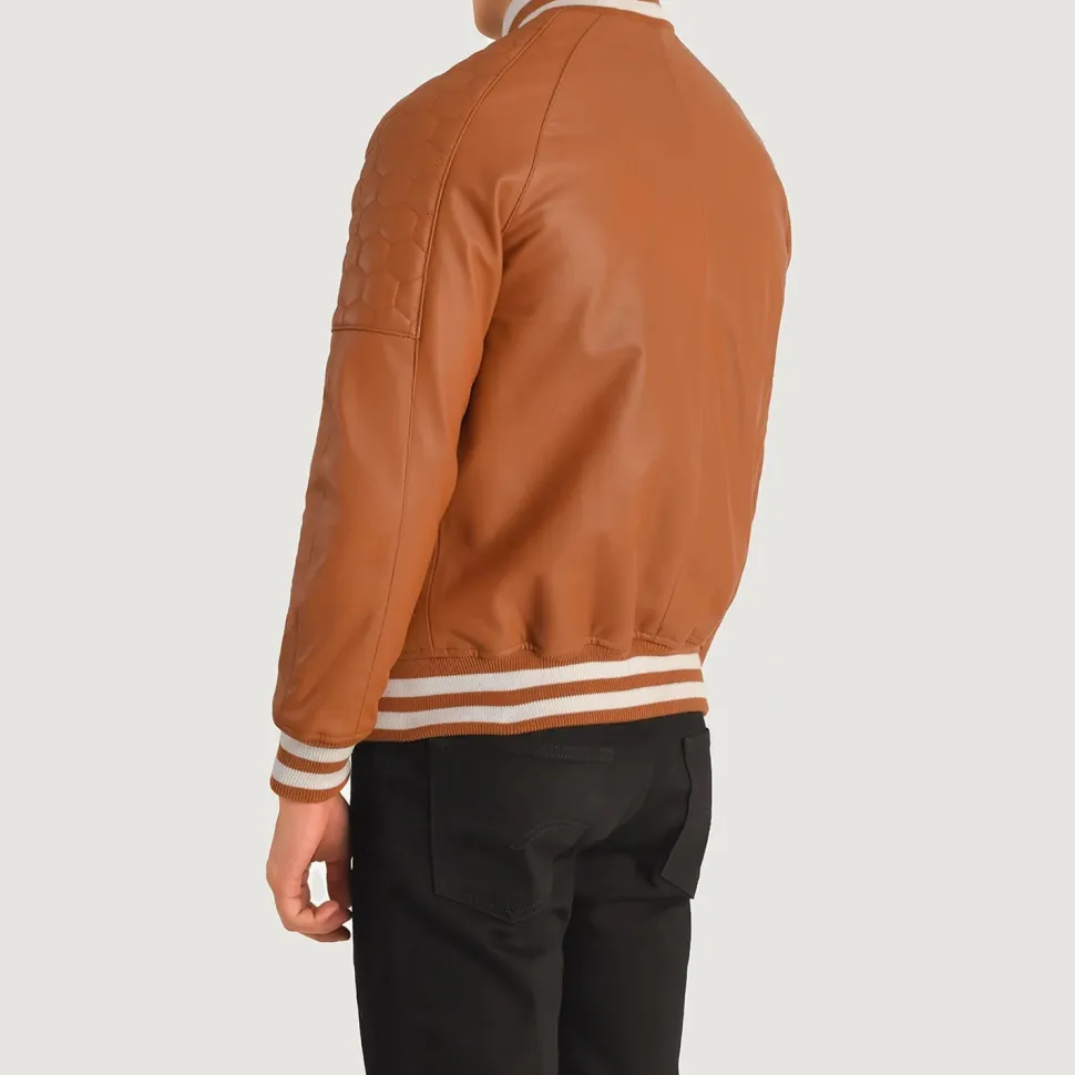 Pascal Tan Brown Leather Varsity Jacket