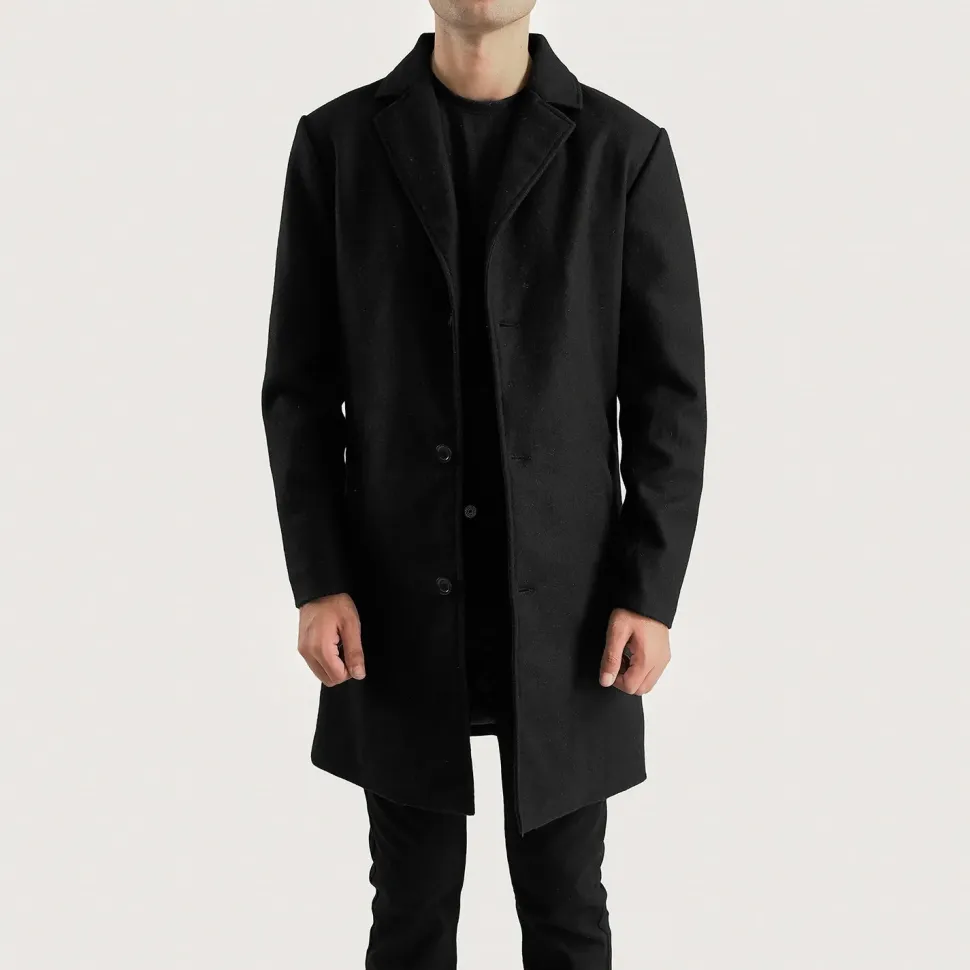 Petrillo Black Wool Single Breasted Coat