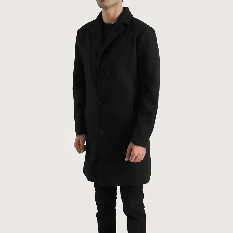 Petrillo Black Wool Single Breasted Coat