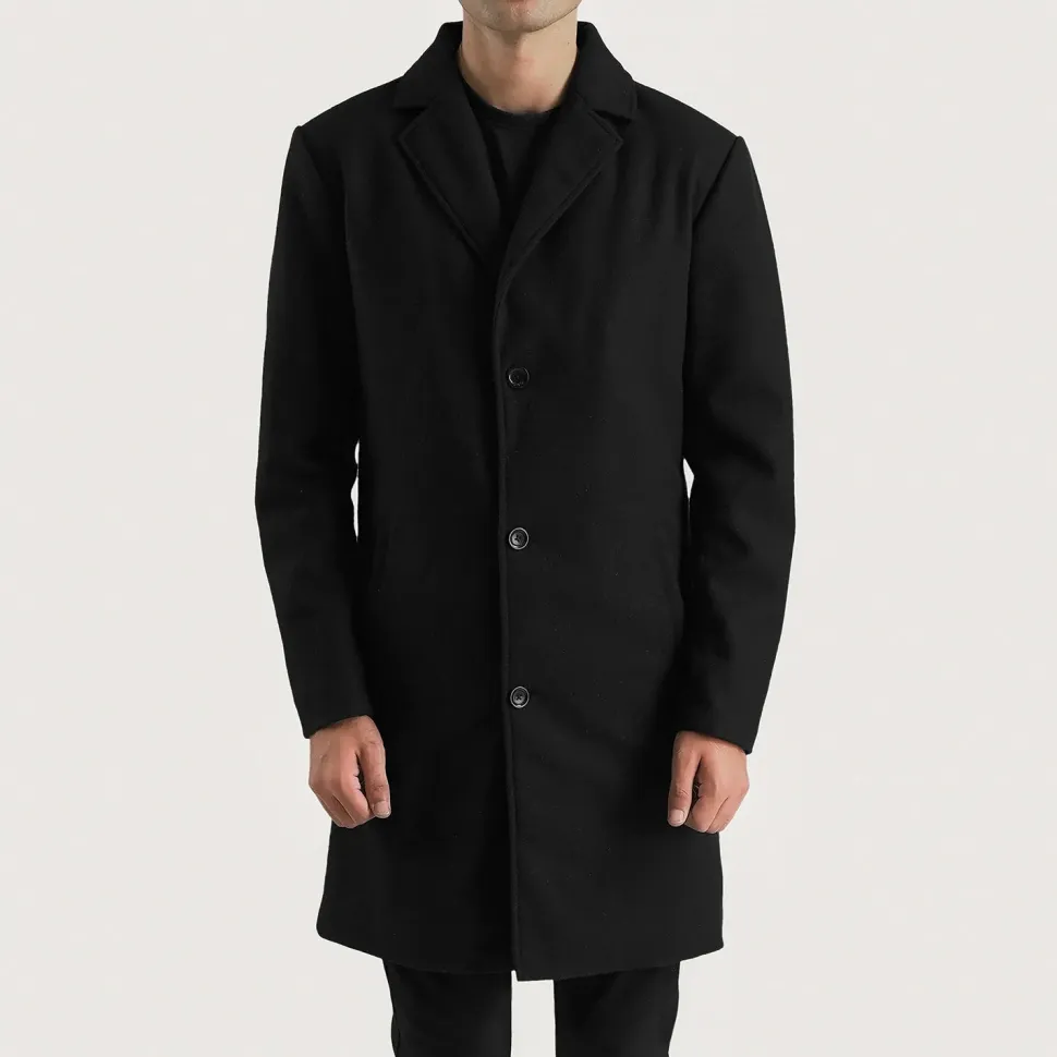 Petrillo Black Wool Single Breasted Coat