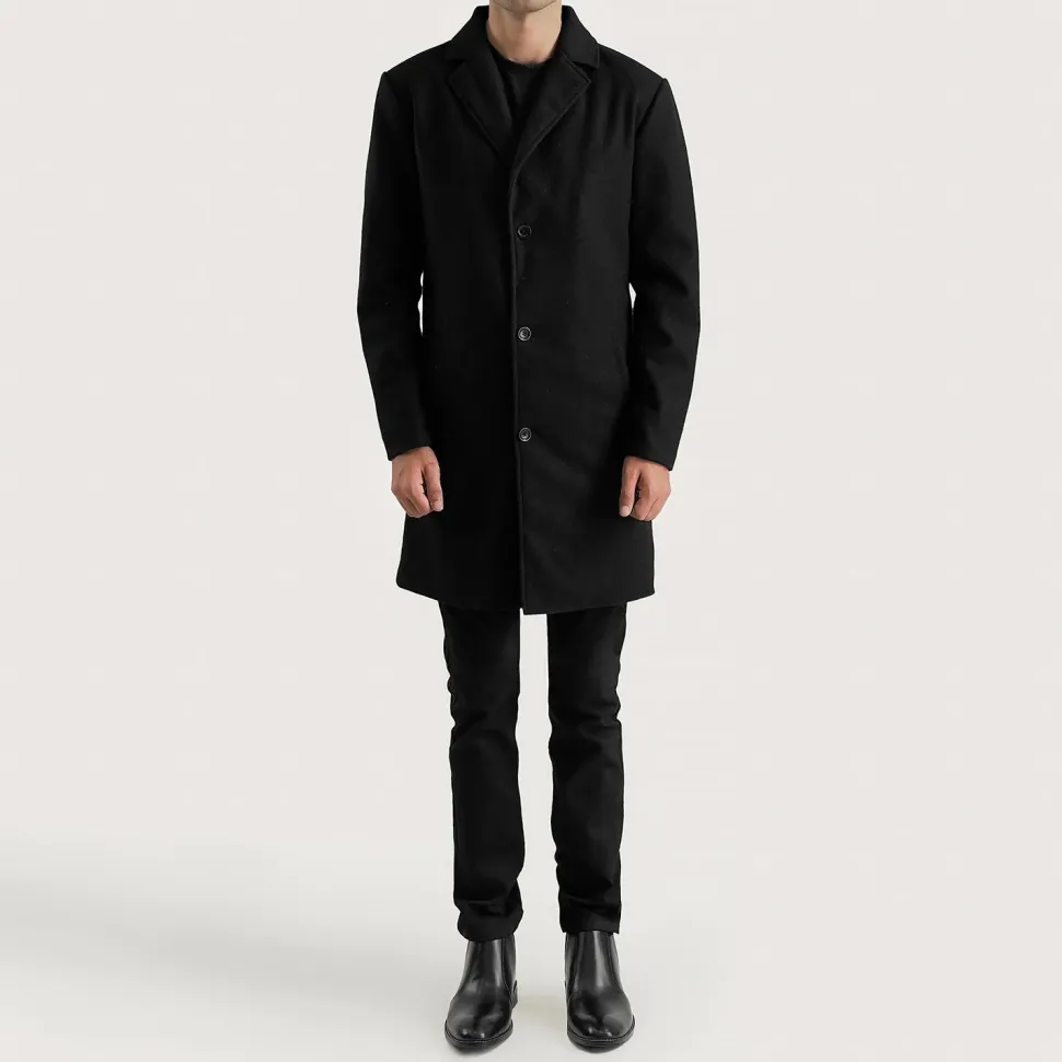 Petrillo Black Wool Single Breasted Coat