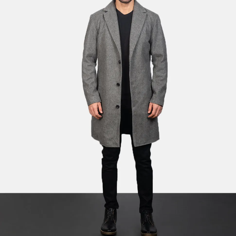 Petrillo Grey Wool Single Breasted Coat