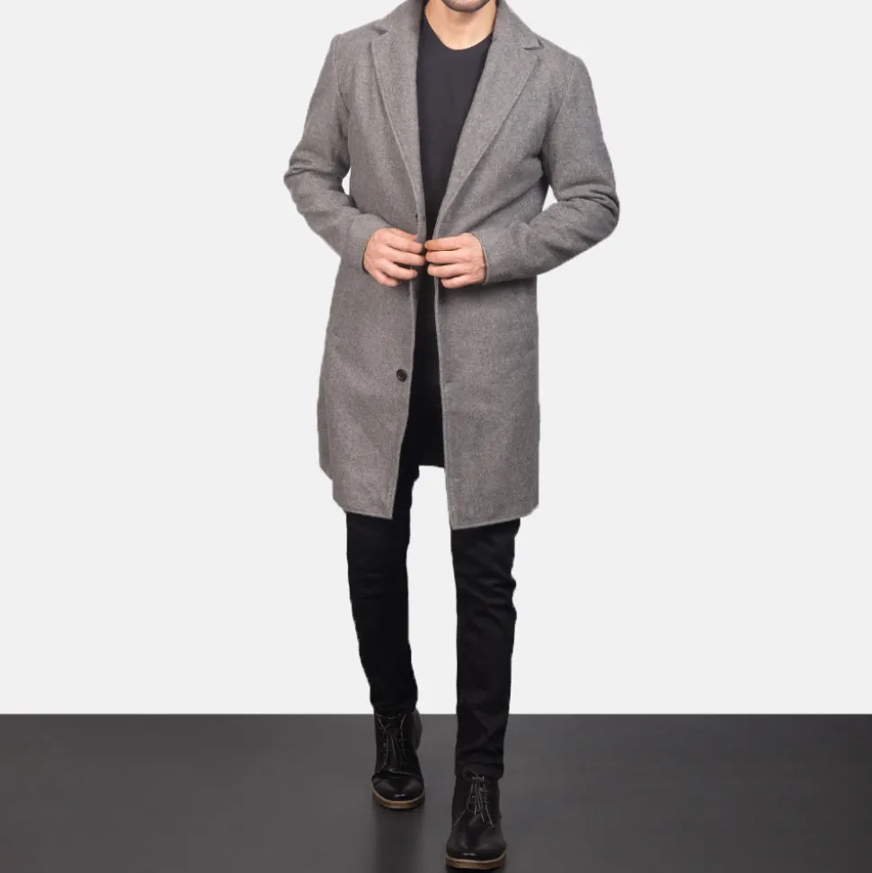 Petrillo Grey Wool Single Breasted Coat