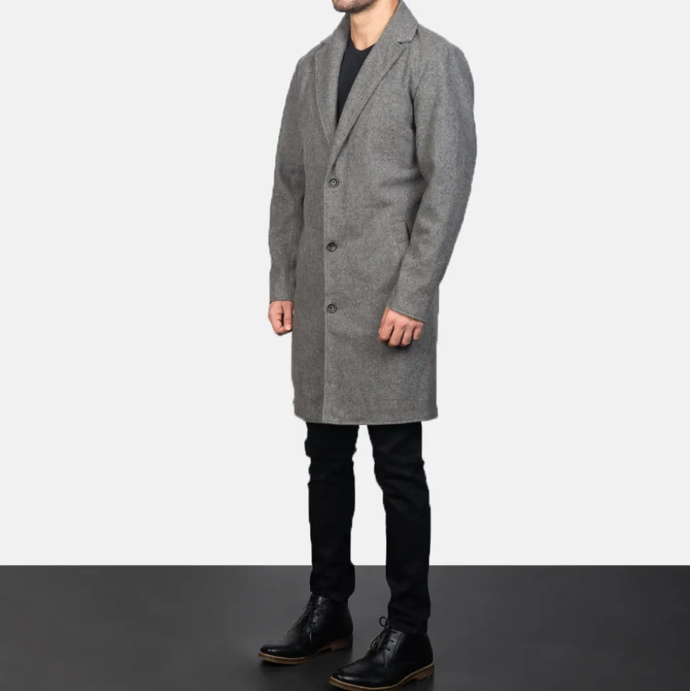 Petrillo Grey Wool Single Breasted Coat