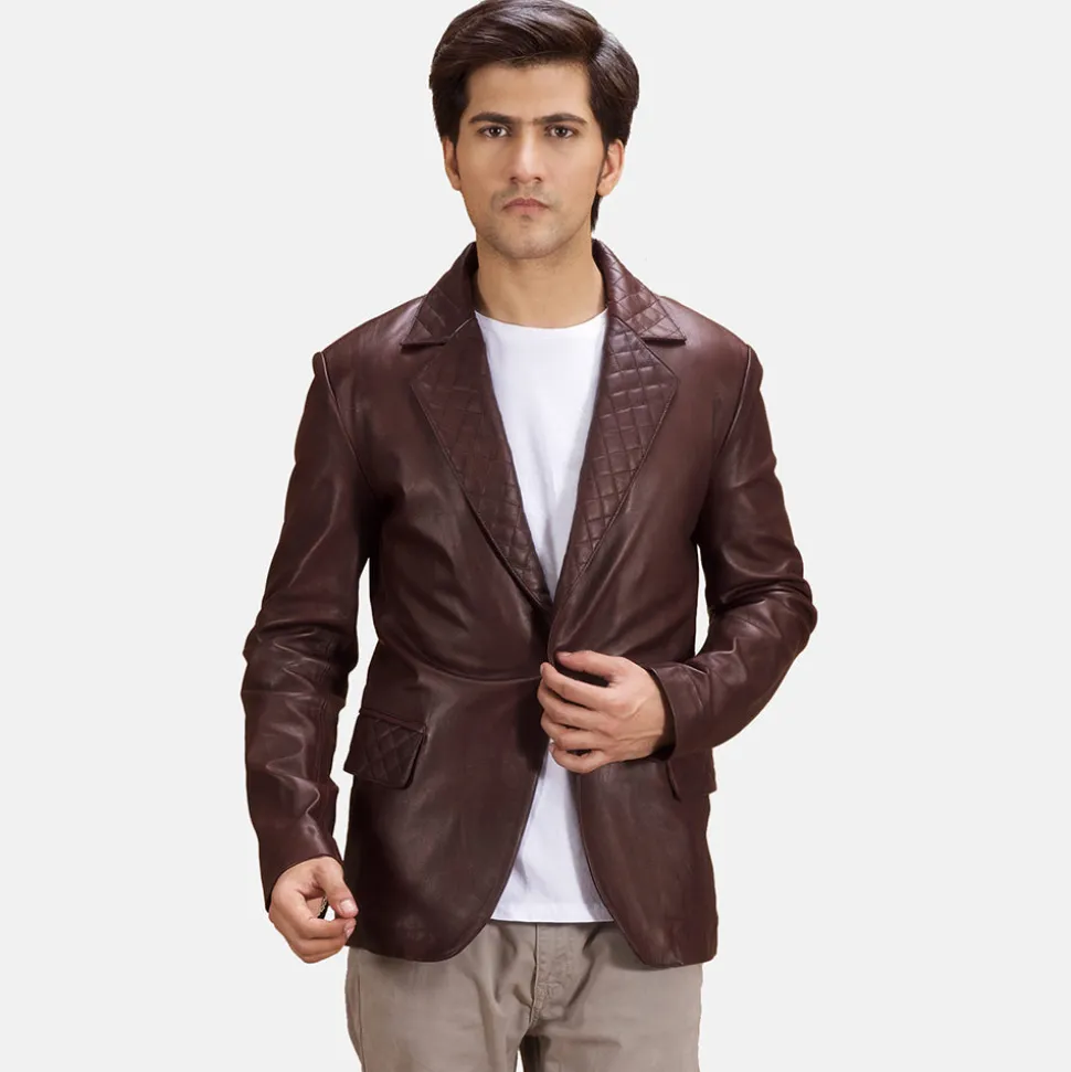 Radaron Quilted Maroon Leather Blazer