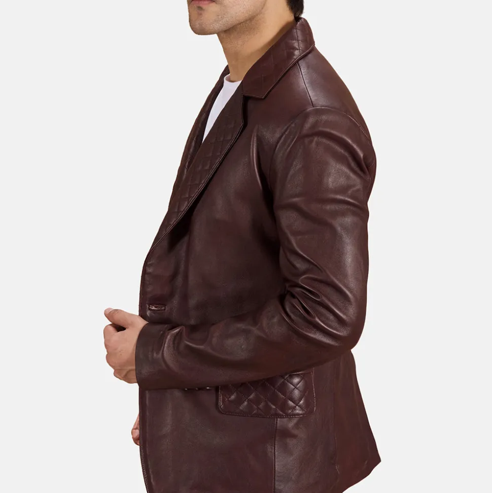 Radaron Quilted Maroon Leather Blazer