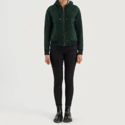 Rebella Green Hooded Suede Bomber Jacket