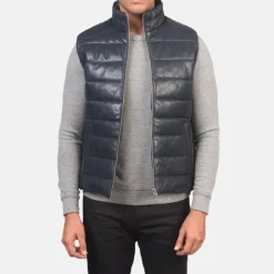 Reeves Blue Leather Puffer Vest