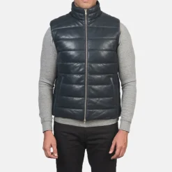Reeves Blue Leather Puffer Vest