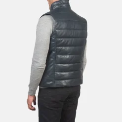 Reeves Blue Leather Puffer Vest