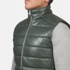 Reeves Green Leather Puffer Vest