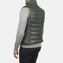Reeves Green Leather Puffer Vest