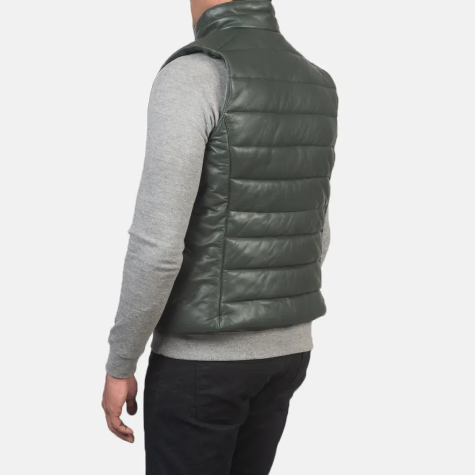 Reeves Green Leather Puffer Vest