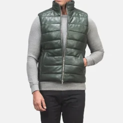 Reeves Green Leather Puffer Vest