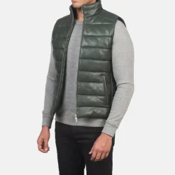 Reeves Green Leather Puffer Vest