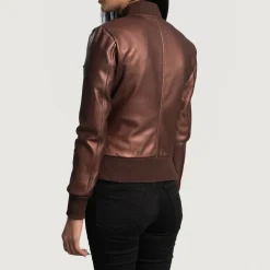 Reida Maroon Leather Bomber Jacket