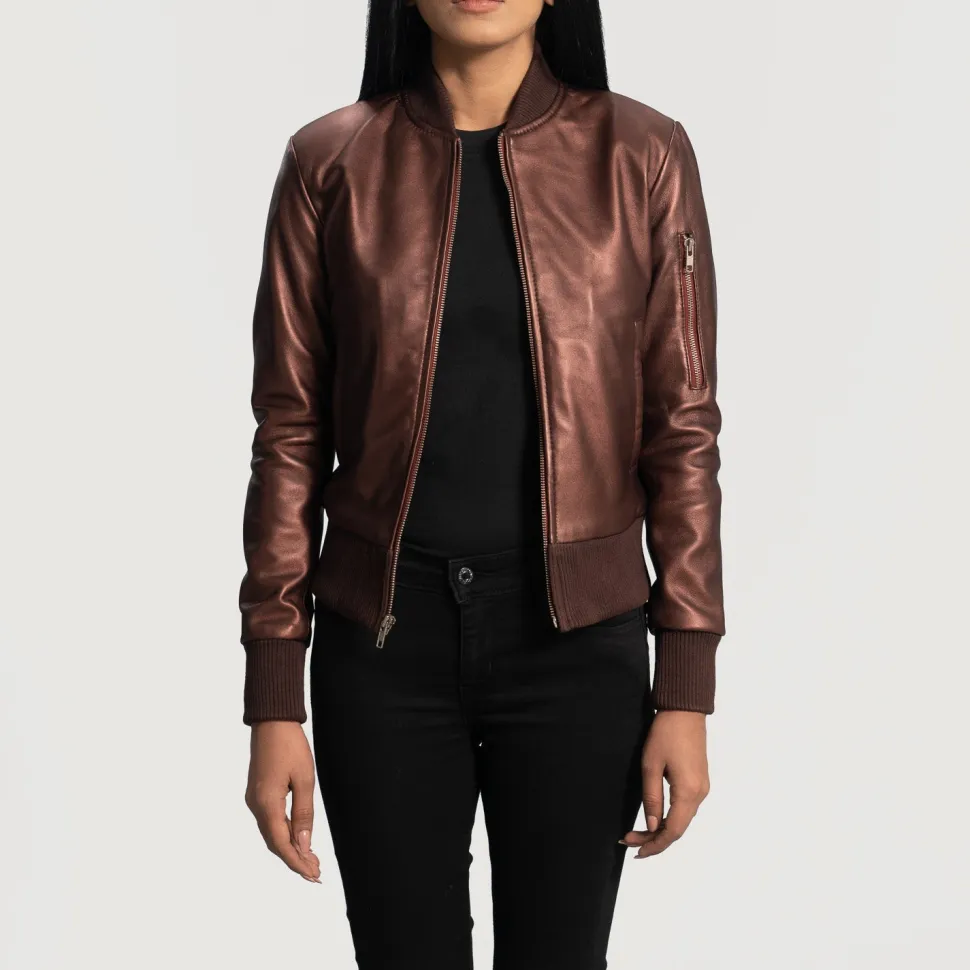 Reida Maroon Leather Bomber Jacket