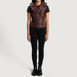 Rhonda Maroon Leather Biker Vest