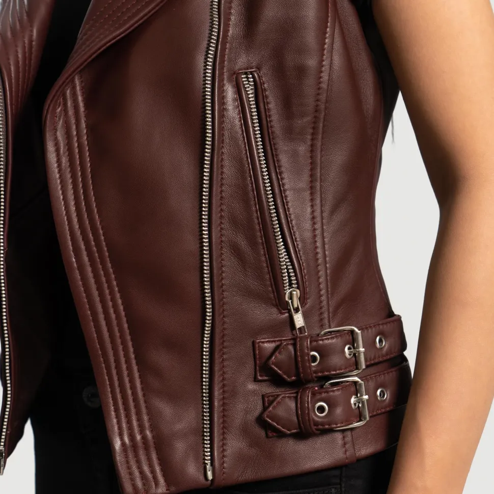 Rhonda Maroon Leather Biker Vest