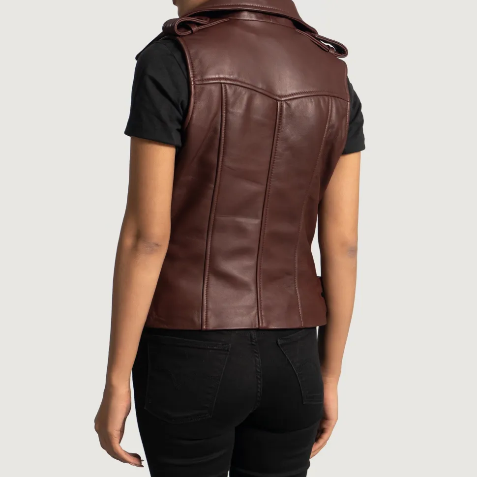 Rhonda Maroon Leather Biker Vest