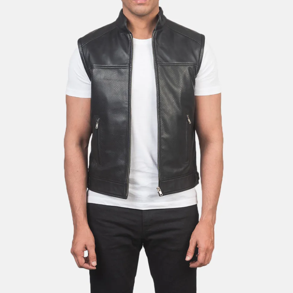 Roland Black Leather Biker Vest