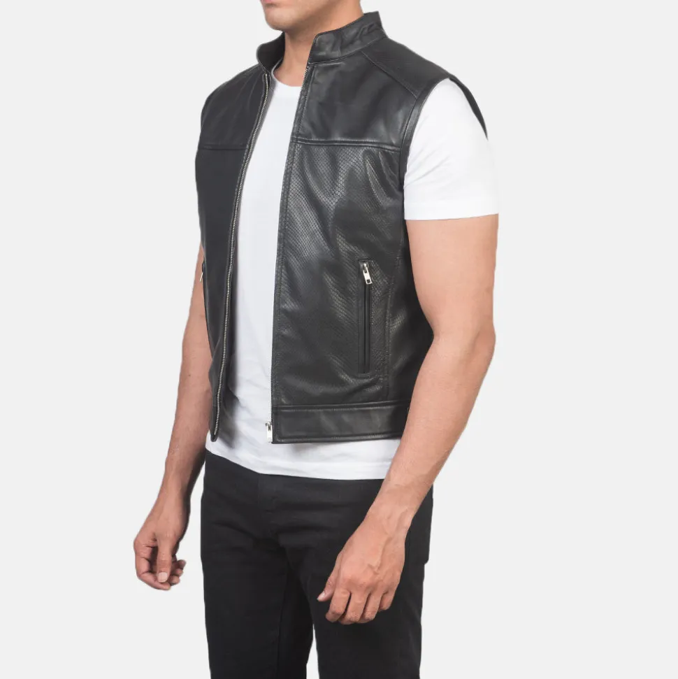 Roland Black Leather Biker Vest