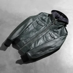 Roslyn Green Hooded Leather Bomber Jacket