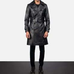 Royson Black Leather Duster Coat