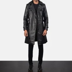 Royson Black Leather Duster Coat