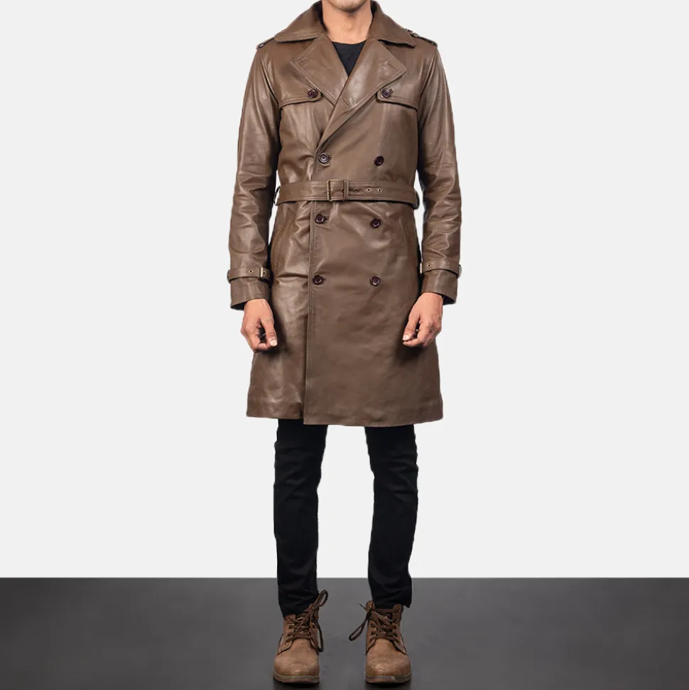 Royson Brown Leather Duster Coat