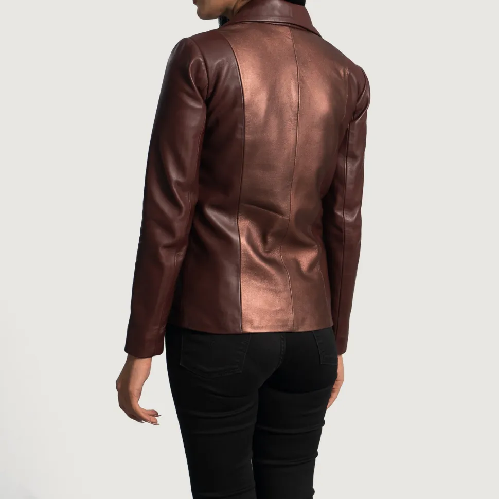 Ruby Metallic Maroon Leather Blazer