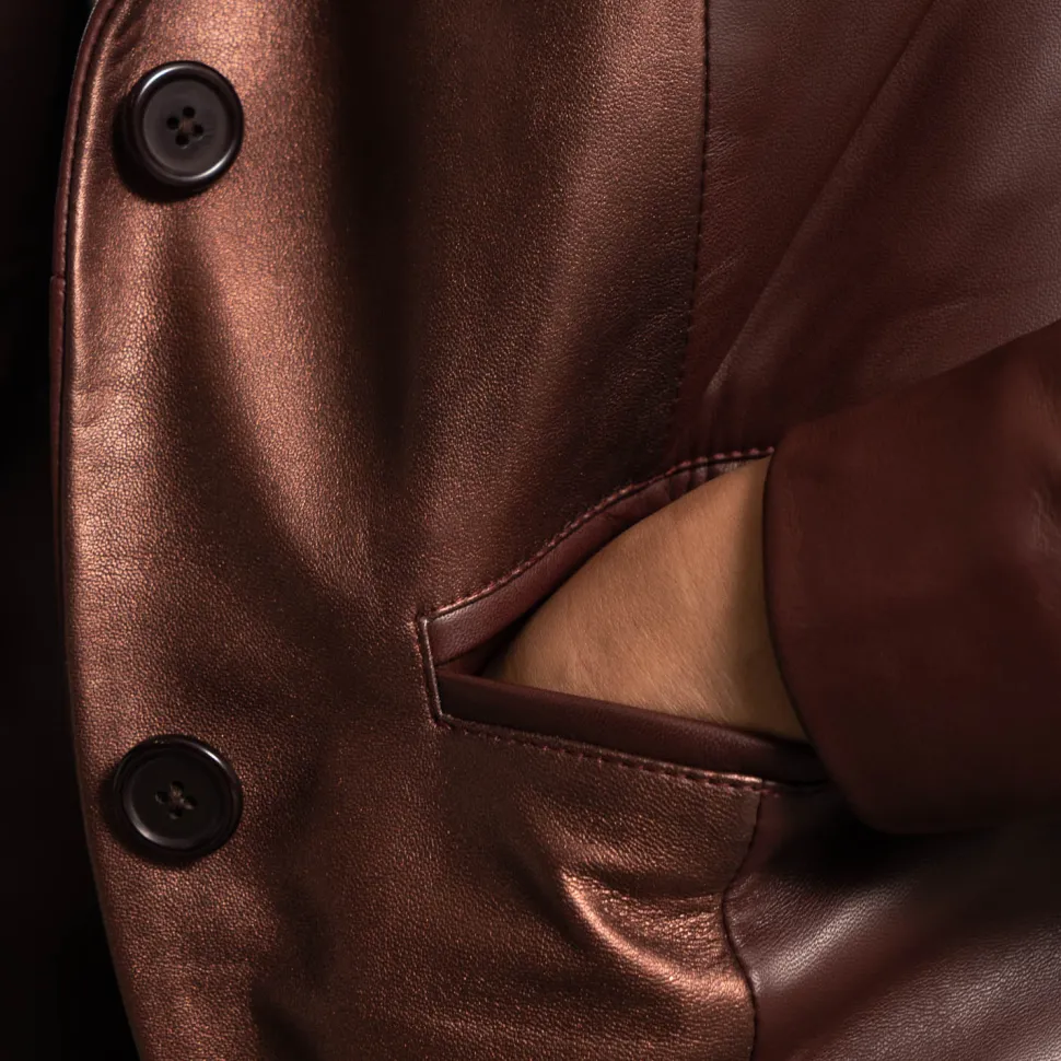 Ruby Metallic Maroon Leather Blazer
