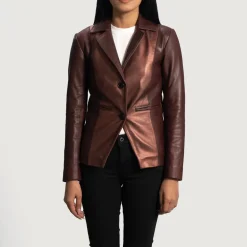 Ruby Metallic Maroon Leather Blazer