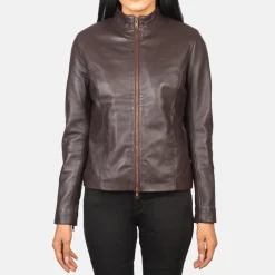 Rumella Maroon Leather Biker Jacket