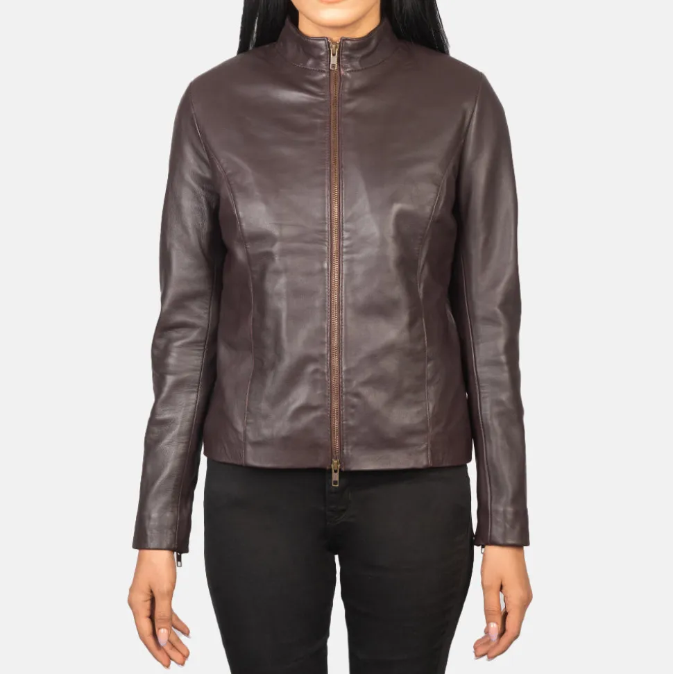Rumella Maroon Leather Biker Jacket