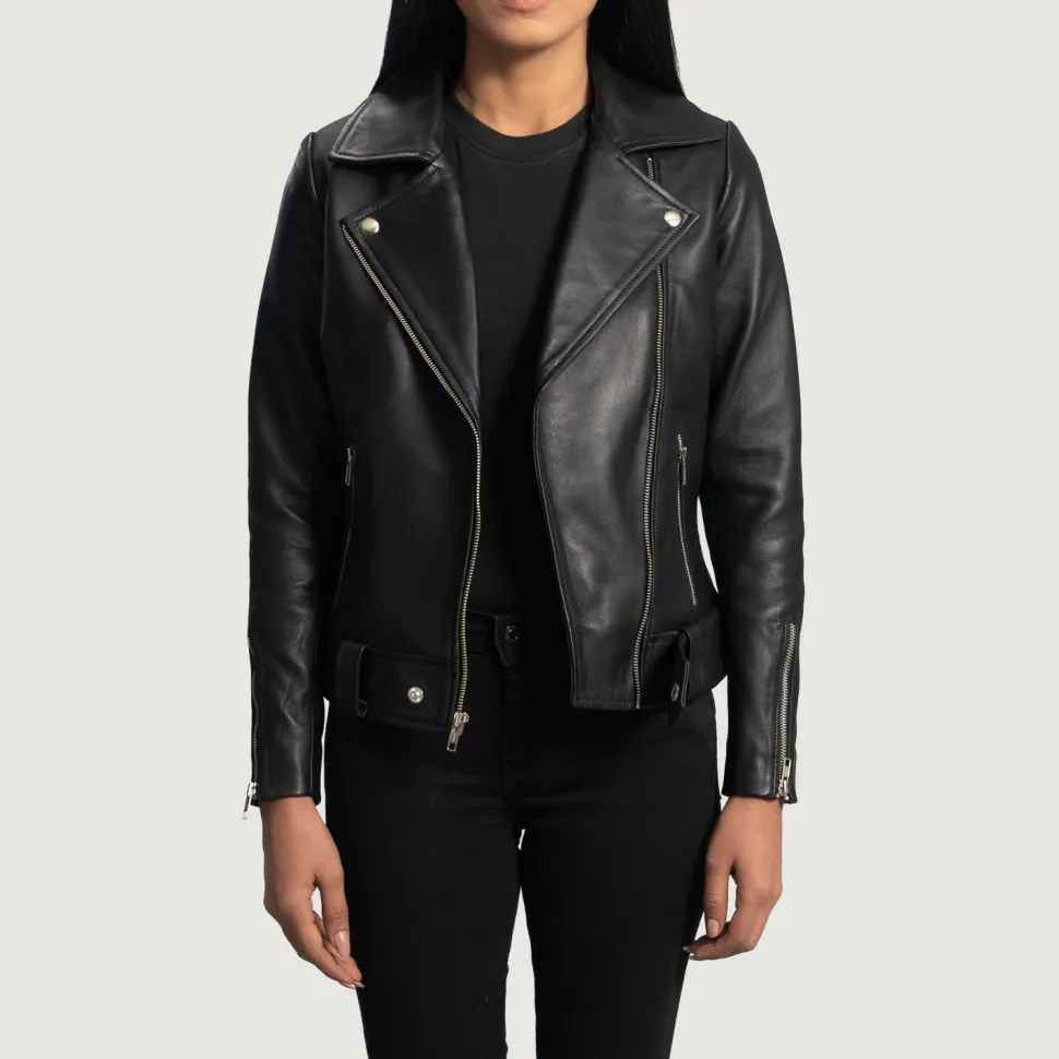 Rumy Black Leather Biker Jacket