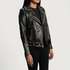 Rumy Distressed Brown Leather Biker Jacket