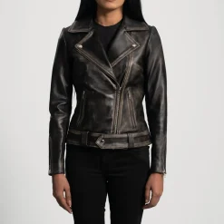 Rumy Distressed Brown Leather Biker Jacket