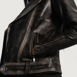 Rumy Distressed Brown Leather Biker Jacket