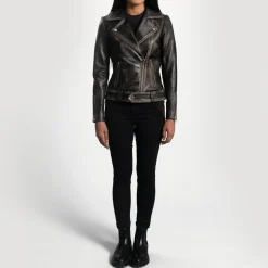 Rumy Distressed Brown Leather Biker Jacket