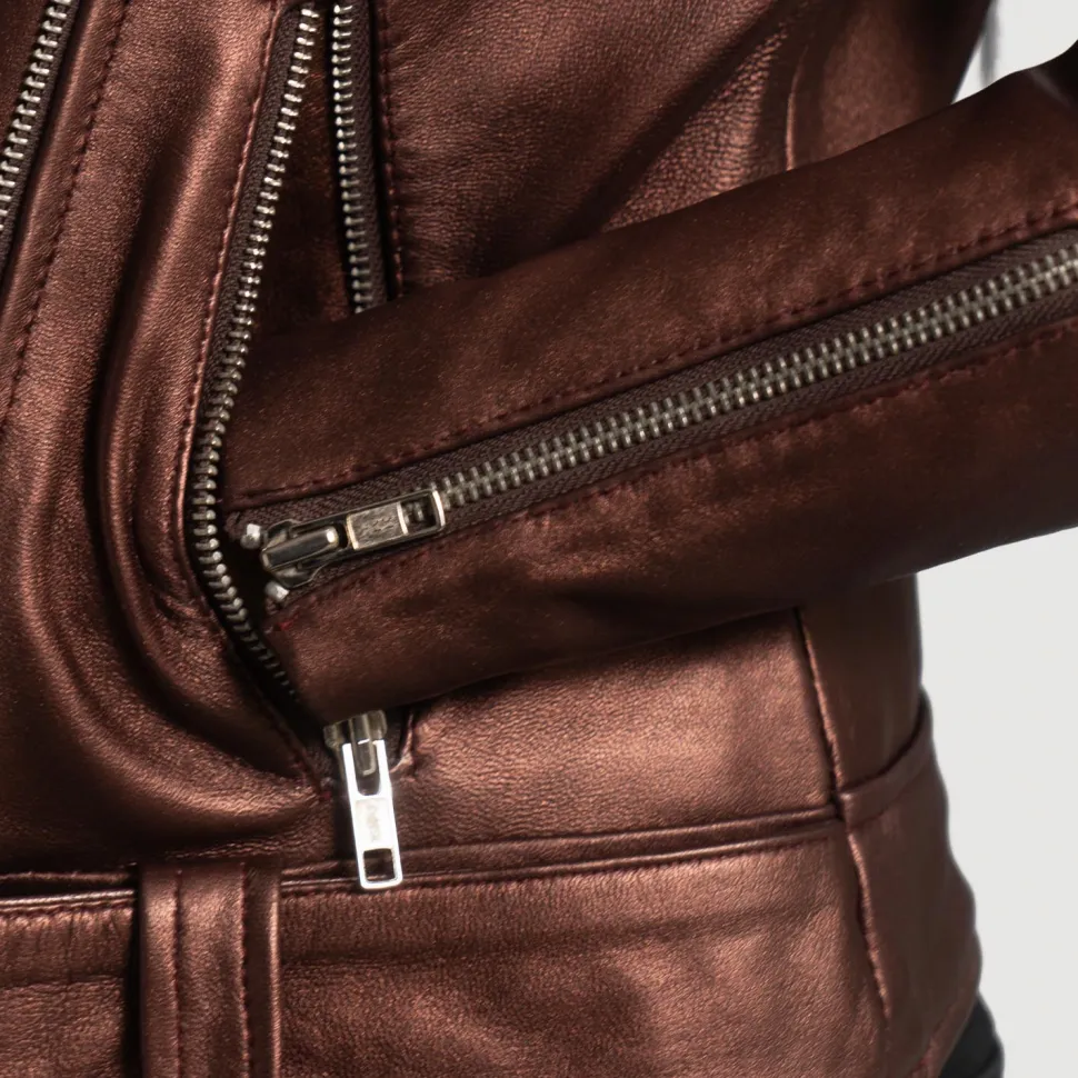 Rumy Maroon Leather Biker Jacket