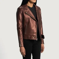 Rumy Maroon Leather Biker Jacket