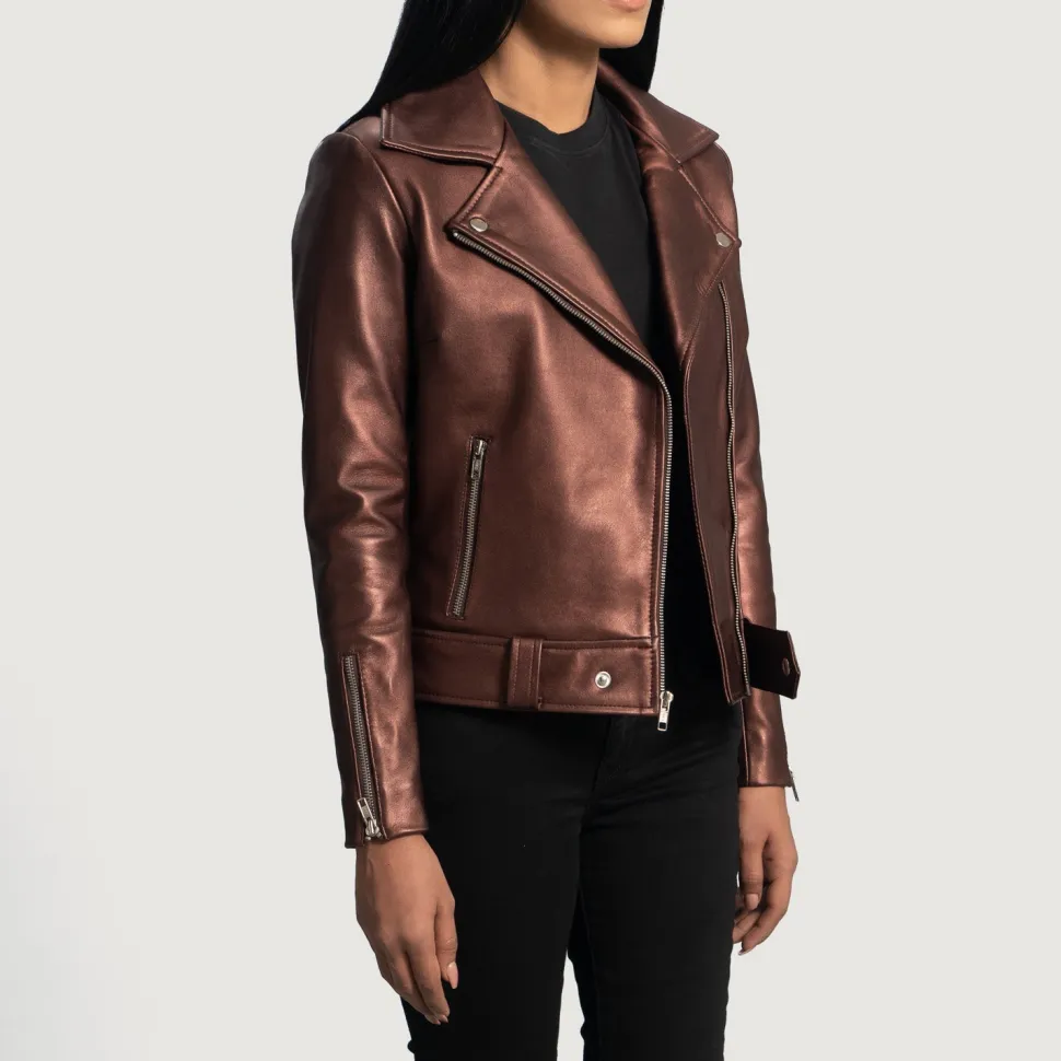 Rumy Maroon Leather Biker Jacket