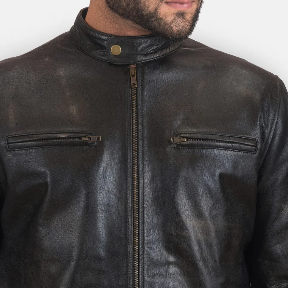 Rustic Black Leather Biker Jacket