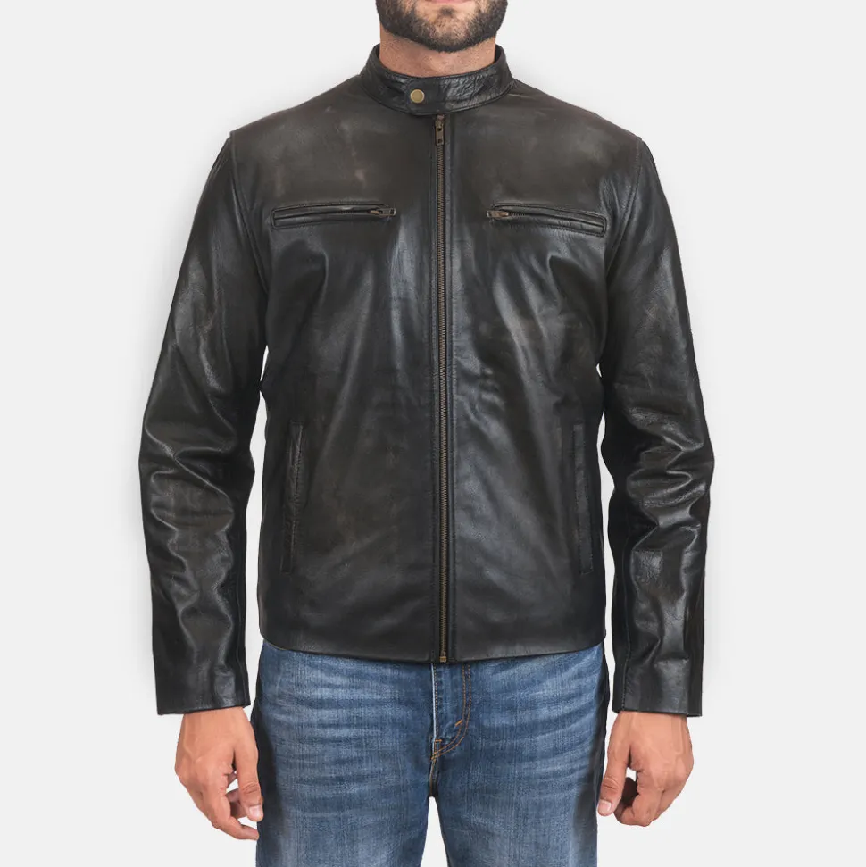 Rustic Black Leather Biker Jacket
