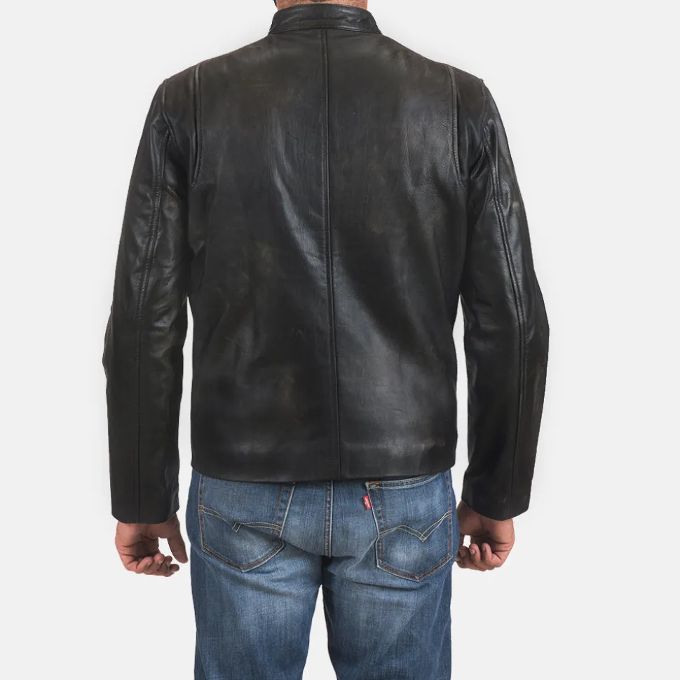 Rustic Black Leather Biker Jacket