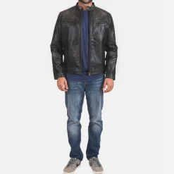 Rustic Black Leather Biker Jacket