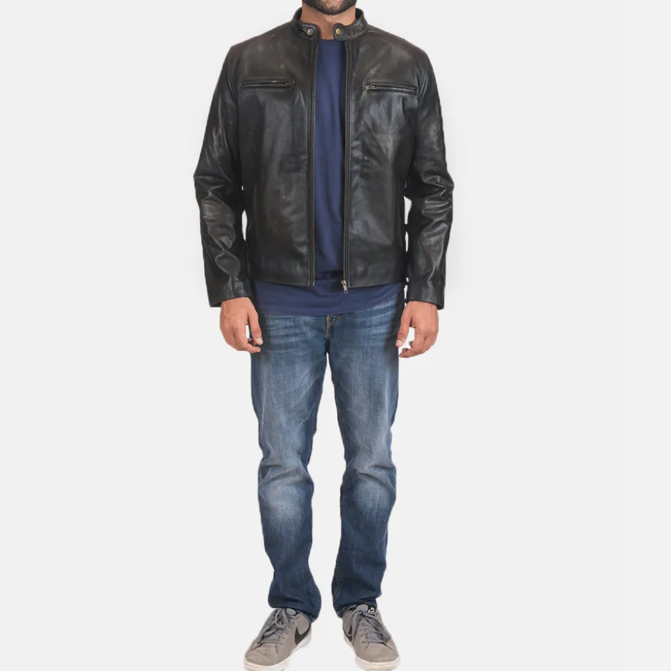 Rustic Black Leather Biker Jacket