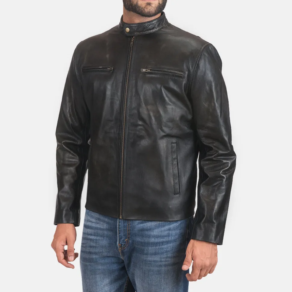 Rustic Black Leather Biker Jacket
